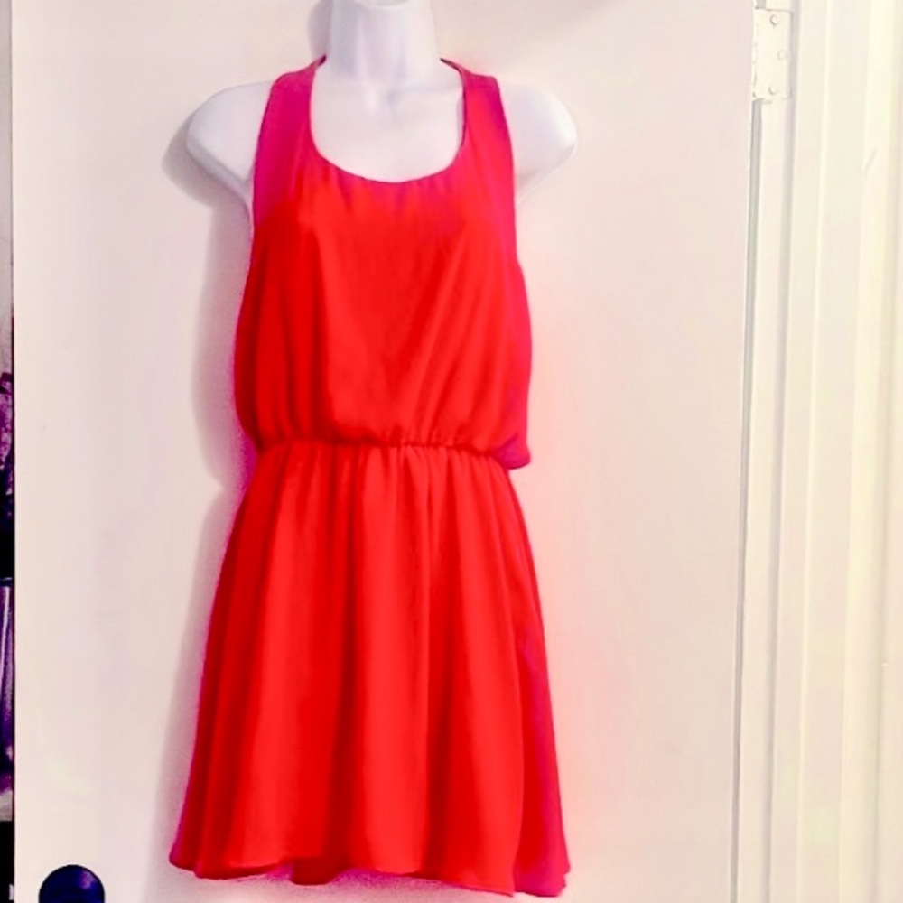 Sage bow Elegant mellon Orange Halter Dress mini size M